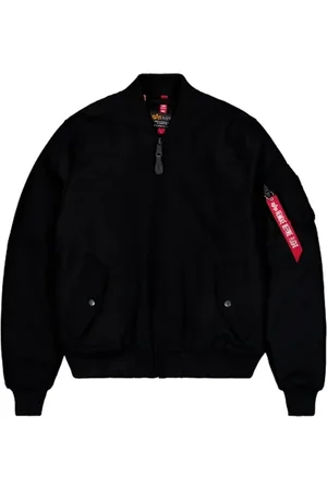 Alpha Industries Homme, Vestes, Noir, Taille: L Bomber en laine noire avec bordures côtelées