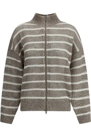 Brunello Cucinelli Femme, Pulls, Multicolore, Taille: 42 FR Cardigan à Sequins et Maille Ouverte