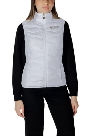 EA7 Femme, Vestes, Blanc, Taille: 36 FR Gilet Rembourré Blanc Veste à Glissière