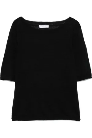 Majestic Femme, Pulls, Noir, Taille: 38 FR Pull en Lin Noir à Col Rond