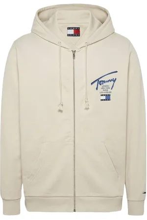 Tommy Hilfiger Homme, Sweatshirts et sweats à capuche, Blanc, Taille: M Sweat à Capuche en Coton avec Fermeture Éclair et Poches