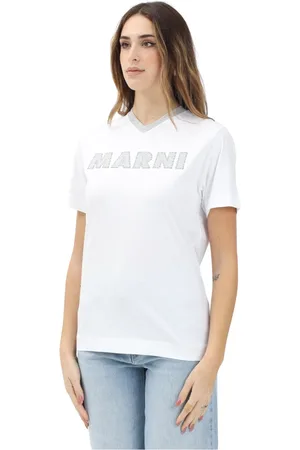 Marni Femme, Tops, Blanc, Taille: 40 FR T-shirt blanc avec design col en V