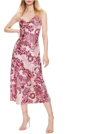 Guess Femme, Robes, Rose, Taille: 46 FR Robe Longue Élégante Bi-Color avec Bretelles