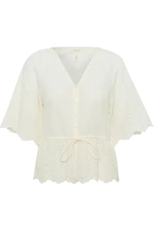 Part Two Femme, Blouses et Chemises, Blanc, Taille: 40 FR Chemisier brodé avec ceinture en Eggnog