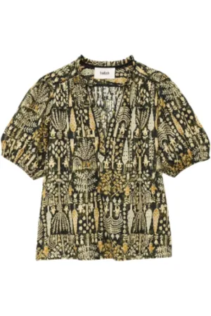 Bash Femme, Blouses et Chemises, Vert, Taille: 38 FR Blouse bohème avec encolure ronde