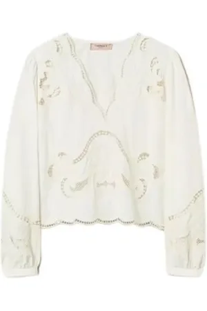 Twin-Set Femme, Blouses et Chemises, Blanc, Taille: 40 FR Chemisier en coton brodé de dentelle