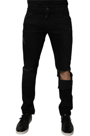 Dolce & Gabbana Homme, Jeans, Noir, Taille: L Jean Denim Noir Skinny Déchiré avec Logo