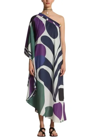 MARE DI LATTE Femme, Robes, Multicolore, Taille: ONE Size Robe Asymétrique en Coton Violet Riviera