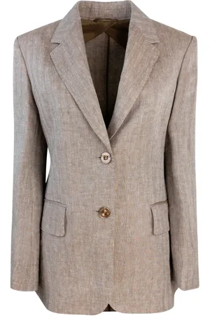 Max Mara Femme, Vestes, Brun, Taille: 38 FR Blazer Structuré Lin Marron