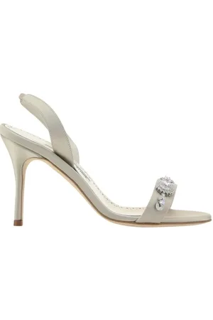 Manolo Blahnik Femme, Chaussures, , Taille: 38 1/2 EU Sandales slingback en satin de soie avec boucle ornée de bijoux