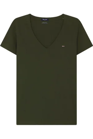 Eden Park Femme, Tops, Vert, Taille: 42 FR T-shirt Col V en Coton - Vert