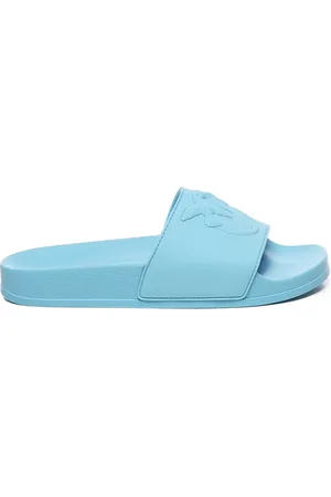 Pinko Femme, Chaussures, Bleu, Taille: 41 EU Sandales Bleues en Caoutchouc avec Logo Imprimé