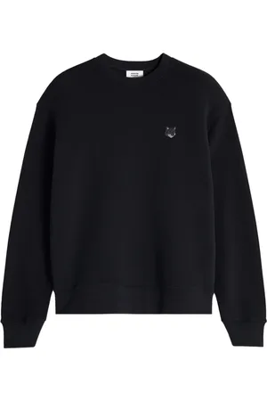 Maison Kitsuné Homme, Sweatshirts et sweats à capuche, Noir, Taille: L Pull Noir Iconique avec Détails Côtelés