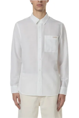 Calvin Klein Homme, Chemises, Blanc, Taille: XL Chemise Blanche à Manches Longues Slim Fit
