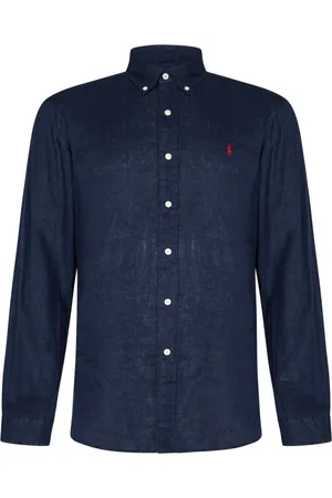 Ralph Lauren Homme, Chemises, Bleu, Taille: M Chemise Bleue Boutonnée en Lin