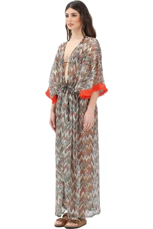 4GIVENESS Femme, Maillots de bain, Multicolore, Taille: ONE Size Caftan en Filet Géométrique Multicolore