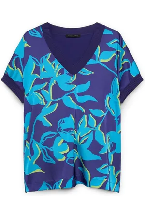 Fiorella rubino Femme, Blouses et Chemises, Bleu, Taille: 44 FR Pull avec devant à fleurs
