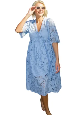 Crās Femme, Robes, Bleu, Taille: 36 FR Robe Transparente en Broderie Anglaise
