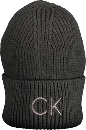 Calvin Klein Unisex, Accessoires, Noir, Taille: ONE Size Noir Femmes Brodé Logo Beanie