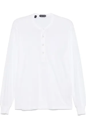 Tom Ford Homme, Tops, Blanc, Taille: M Pull Blanc Boutonné avec Poignets Côtelés