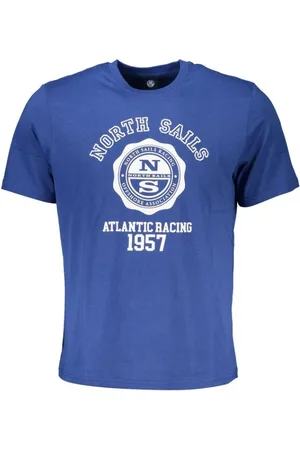 North Sails Homme, Tops, Bleu, Taille: 2XL T-shirt Bleu Coton Imprimé Logo