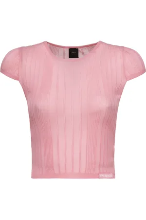 Pinko Femme, Pulls, Rose, Taille: 36 FR Pulls Roses Col Rond Manches Courtes Côtelé