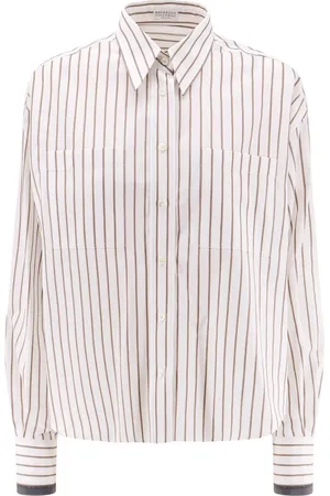 Brunello Cucinelli Femme, Blouses et Chemises, Multicolore, Taille: 36 FR Chemise Bleue avec Fermeture à Boutons et Double Poche Avant