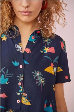 Des Petits Hauts Femme, Robes, Bleu, Taille: 40 FR Robe Coco Hawaïenne à Manches Courtes