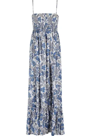MC2 SAINT BARTH Femme, Robes, Bleu, Taille: 38 FR Robe Blanche en Coton Imprimé avec Volant