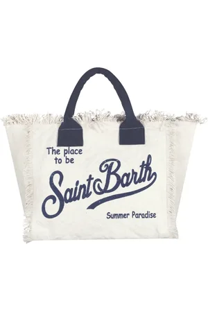 MC2 SAINT BARTH Femme, Sacs, Blanc, Taille: ONE Size Sac de plage en toile avec franges