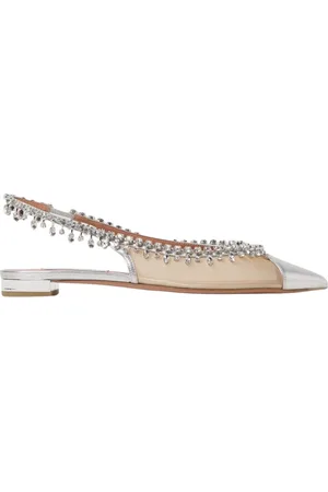 Aquazzura Femme, Chaussures, Gris, Taille: 37 1/2 EU Chaussures Plates Rose Crystal Slingback