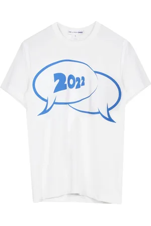 Comme des Garçons Homme, Tops, Blanc, Taille: L T-shirt en Coton Imprimé Blanc