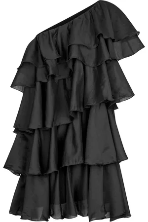 Crās Femme, Robes, Noir, Taille: 42 FR Robe Une Épaule en Superposition avec Volants
