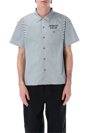 Brain Dead Homme, Chemises, Bleu, Taille: XL Chemise de Bowling Flocked Cobra