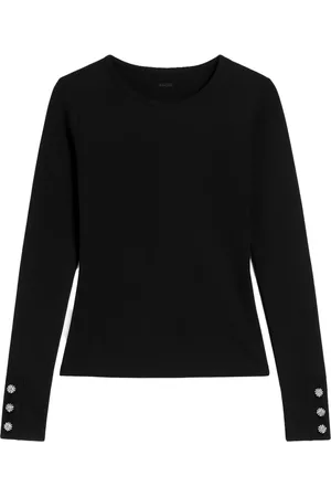 Guess Femme, Pulls, Noir, Taille: 40 FR T-shirt Noir à Boutons Décoratifs