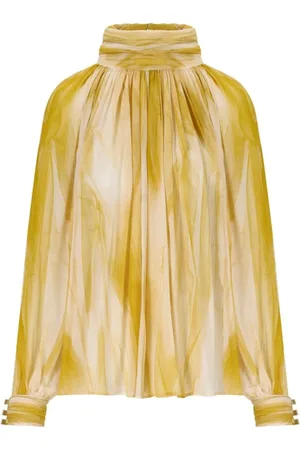 Elisabetta Franchi Femme, Blouses et Chemises, Jaune, Taille: 40 FR Chemisier à effet ondulé beurre curry