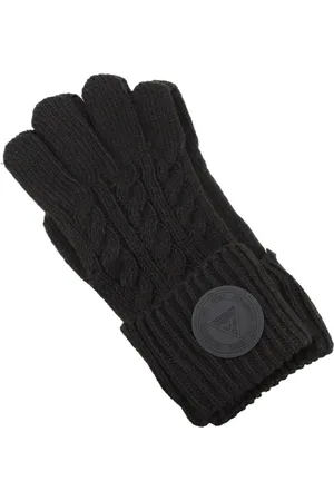 Guess Femme, Accessoires, Noir, Taille: M Gants en Maille - Logo Patché Noir