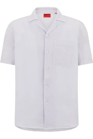 HUGO BOSS Homme, Chemises, Blanc, Taille: L Chemise en lin à manches courtes pour homme