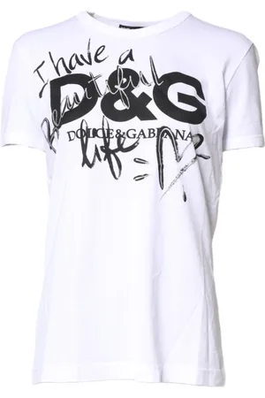 Dolce & Gabbana Femme, Tops, Blanc, Taille: 36 FR T-shirt Blanc Imprimé en Coton