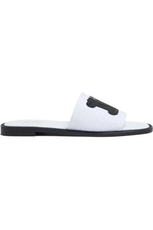 Max Mara Femme, Chaussures, Blanc, Taille: 37 EU Sandales blanches en coton et cuir