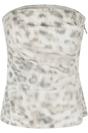 ROTATE Femme, Tops, Blanc, Taille: 34 FR Haut en Denim Imprimé Léopard