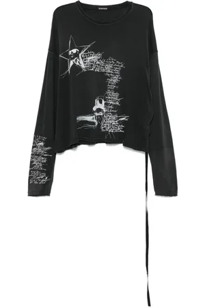 ANN DEMEULEMEESTER Homme, Tops, Noir, Taille: M T-shirt Noir Col Rond Manches Longues