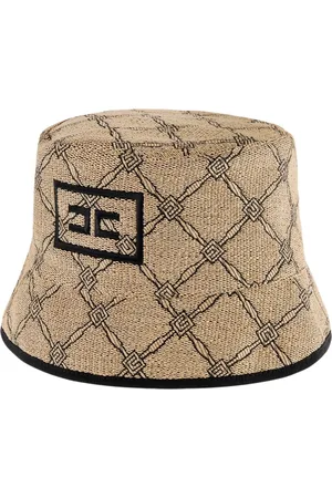 Elisabetta Franchi Femme, Accessoires, Brun, Taille: M Chapeau Seau Beige avec Design Diamant 3D