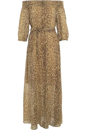 Liu Jo Femme, Robes, Multicolore, Taille: 38 FR Robe Maxi Marron Épaules Dénudées Élégante Occasions