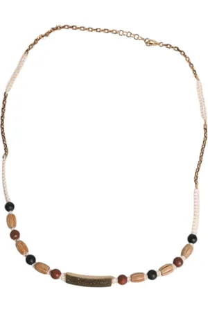 Dolce & Gabbana Homme, Accessoires, Jaune, Taille: ONE Size Collier Pendentif Logo Perles Noires et Or