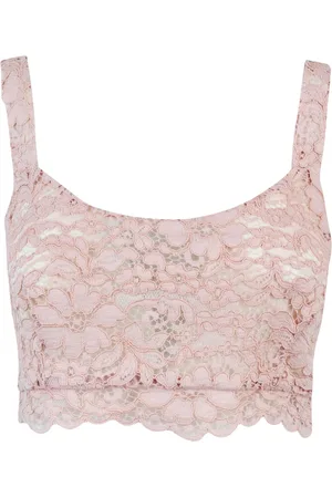 A PAPER KID Femme, Tops, Rose, Taille: 36 FR Haut Court en Dentelle Florale Rose