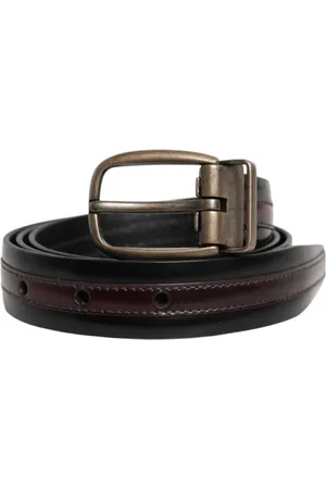 Dolce & Gabbana Homme, Accessoires, Noir, Taille: 85 CM Boucle de Logo en Bronze Ceinture en Cuir de Veau