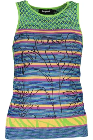 Desigual Femme, Tops, Multicolore, Taille: 42 FR Débardeur en Coton Vert avec Détails Contrastants
