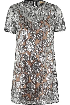 Michael Kors Femme, Robes, Gris, Taille: 36 FR Robe à paillettes fleurs Noir Argent