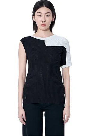 Kiko Kostadinov Femme, Tops, Noir, Taille: 38 FR Haut en Tricot de Soie avec Panneaux Contrastés